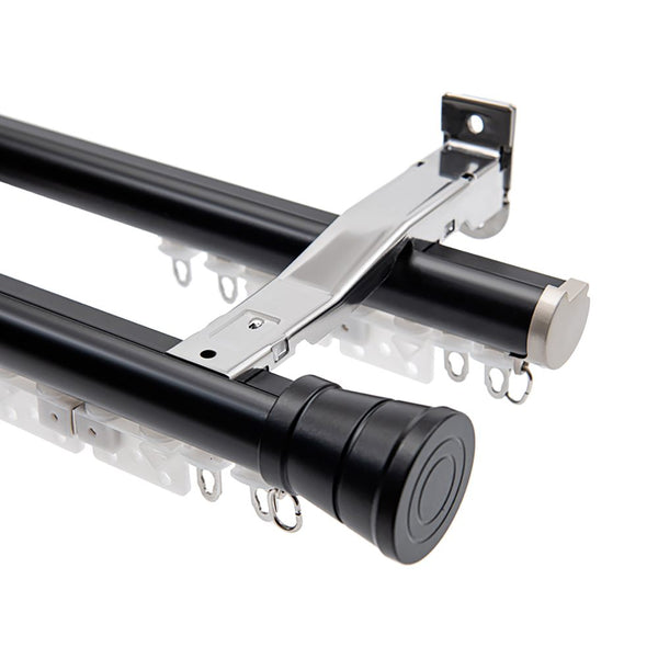 Premium 2-in-1 aluminium curtain pole and track system with silent decorative hardware - image 1
