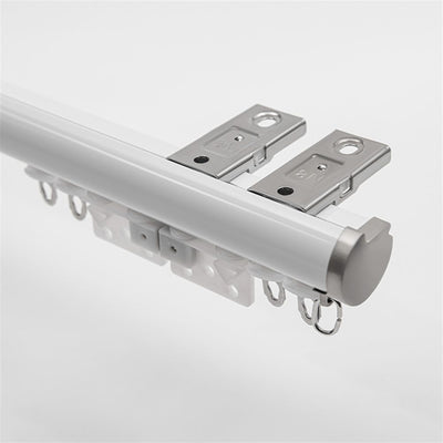 White Ceiling Plate option for premium 2-in-1 aluminium curtain pole and track system