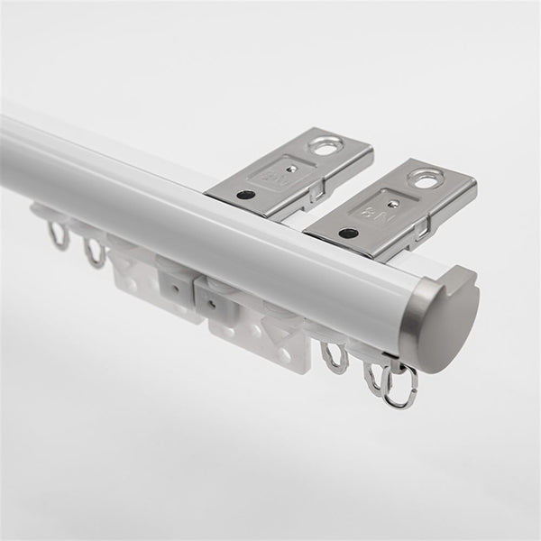 White Ceiling Plate option for premium 2-in-1 aluminium curtain pole and track system