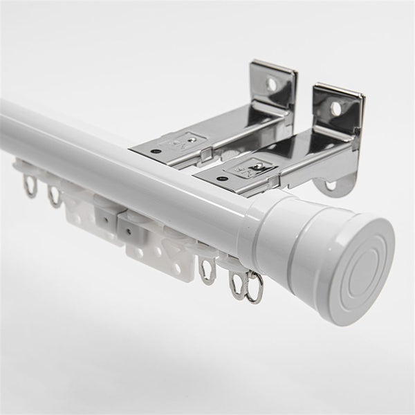 White Decorative End Cap option for premium 2-in-1 aluminium curtain pole and track system