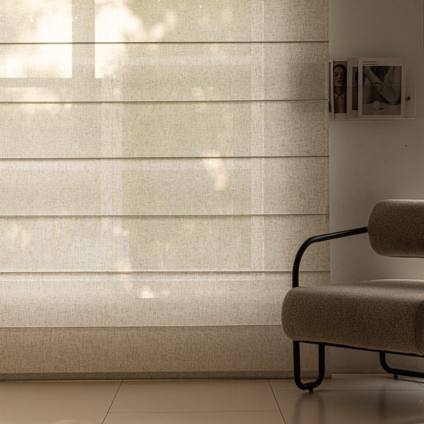 Premium custom Roman blinds with linen look fabric in a modern interior - image 5